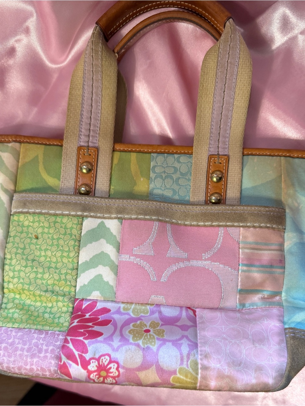 Vintage Y2K coach Hamptons spring pastel patchwork small tote bag mini purse - Picture 8 of 9